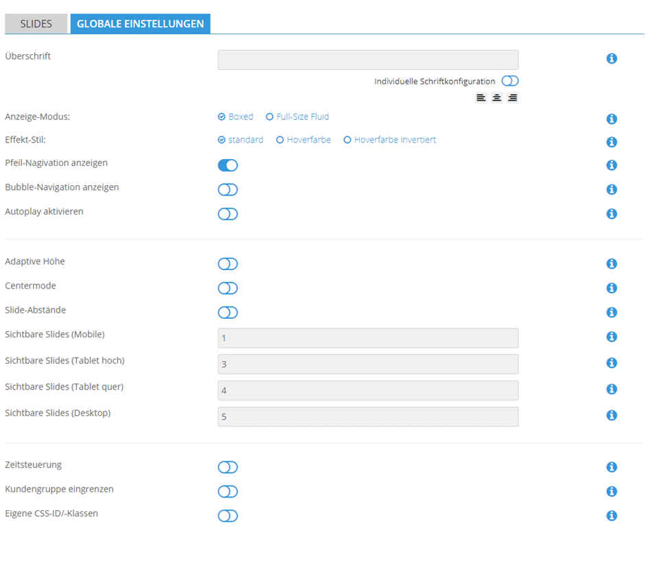 easyTemplate360 Bildslider globale Einstellungen